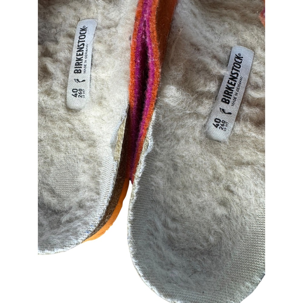 Birkenstock Arizona Shearling Pink Wool Felt Sandals Orange Sole Narrow 40 L9 M7 - Picture 4 of 10
